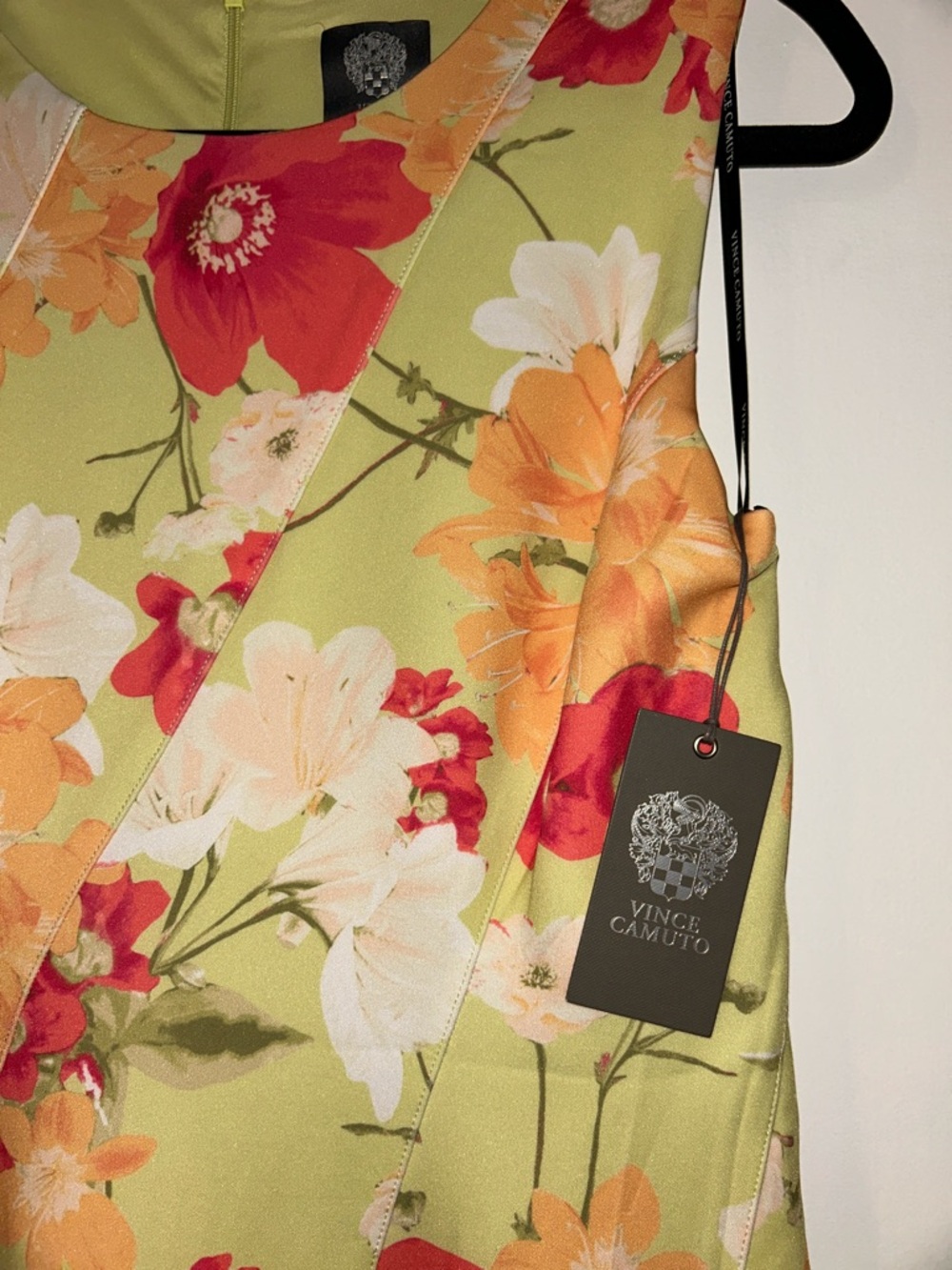 Vince Camuto Olive Floral Sheath Dress with Orange & Red Blooms